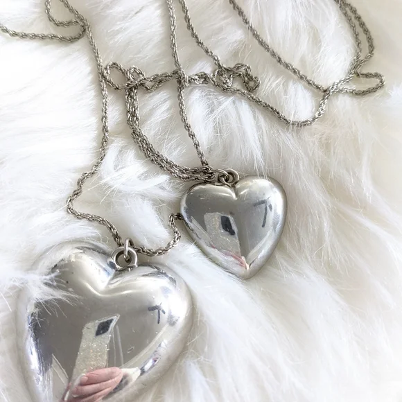 Vintage Puff Heart Double Strand Necklace - Picture 2 of 7